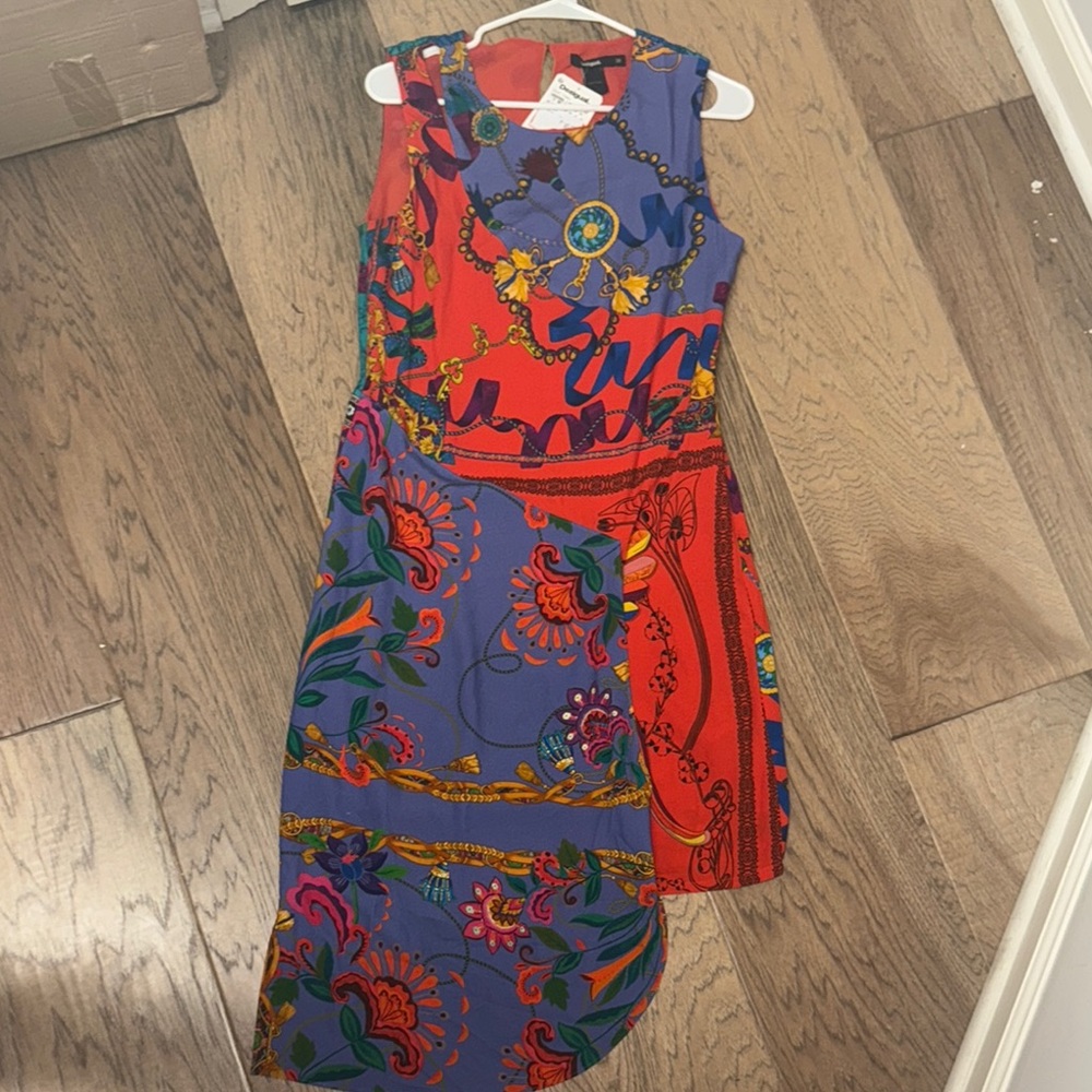 Desigual Red and Blue Graphic High Low Dress size 38